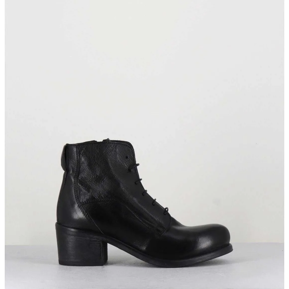 Chaussures En Cuir Noir A Lacets - 1Cw348 Nero