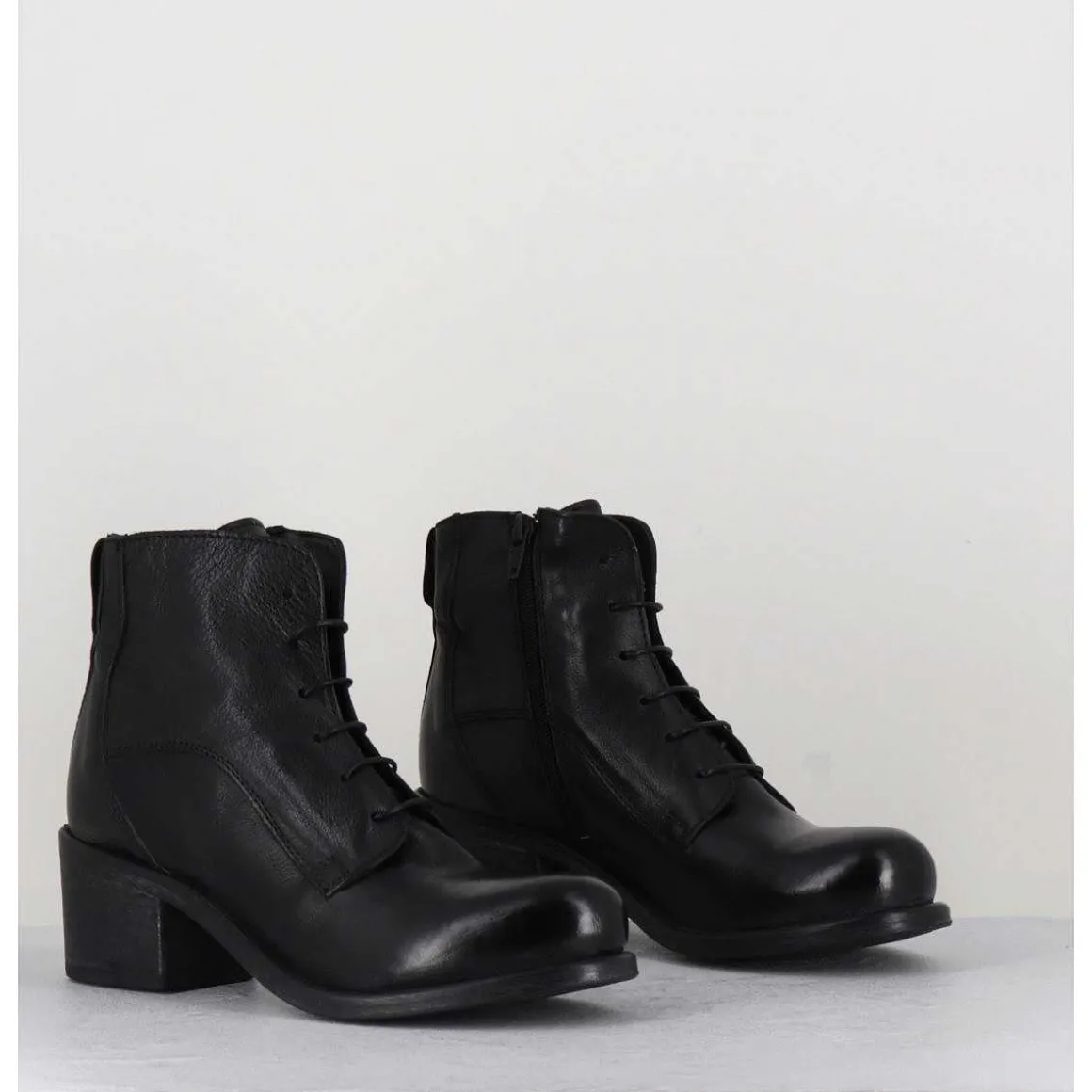 Chaussures En Cuir Noir A Lacets - 1Cw348 Nero