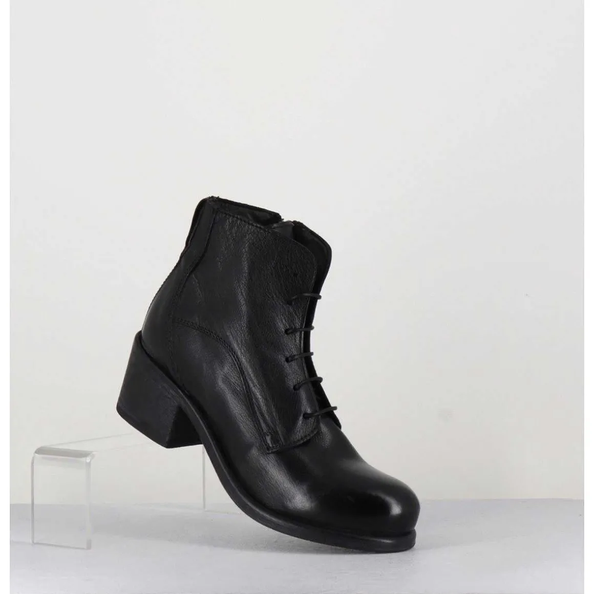 Chaussures En Cuir Noir A Lacets - 1Cw348 Nero