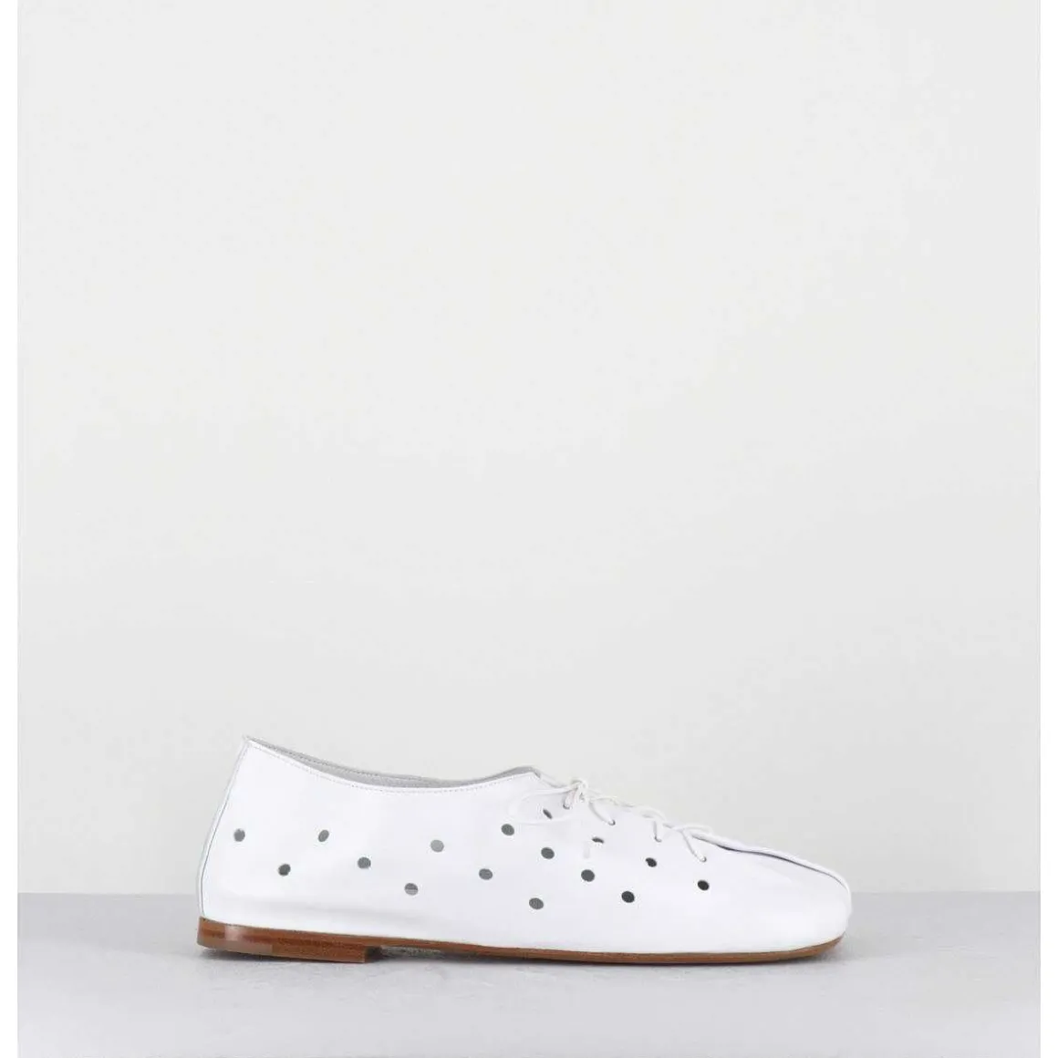 Chaussures Minimalistes A Lacets En Cuir Blanc Perfore - Ab4651 Nappato Bianco