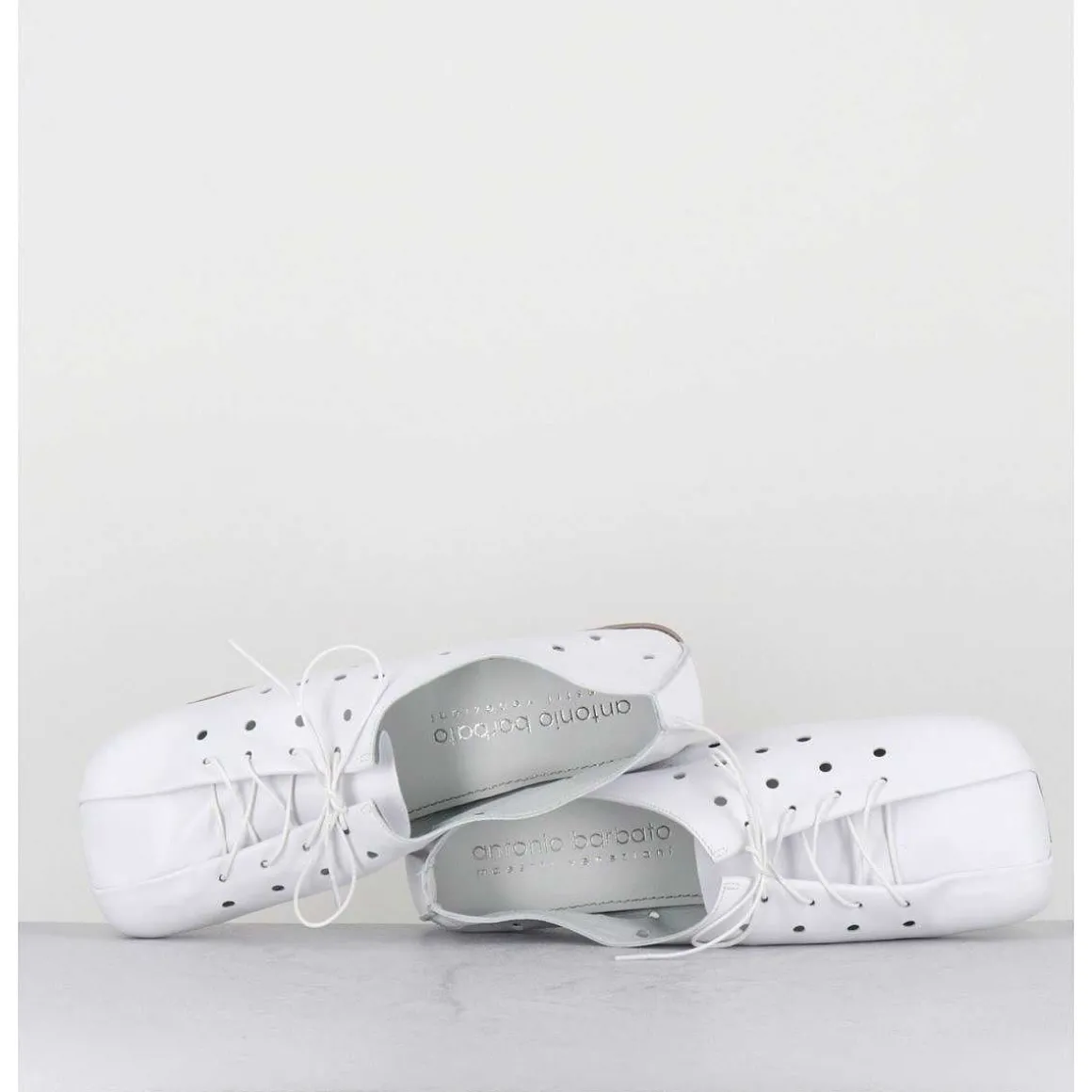 Chaussures Minimalistes A Lacets En Cuir Blanc Perfore - Ab4651 Nappato Bianco
