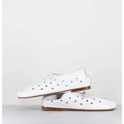 Chaussures Minimalistes A Lacets En Cuir Blanc Perfore - Ab4651 Nappato Bianco