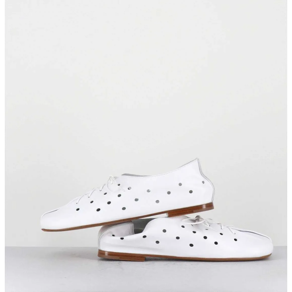 Chaussures Minimalistes A Lacets En Cuir Blanc Perfore - Ab4651 Nappato Bianco