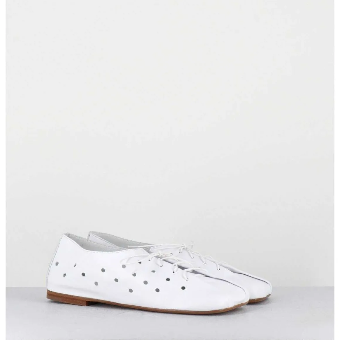 Chaussures Minimalistes A Lacets En Cuir Blanc Perfore - Ab4651 Nappato Bianco