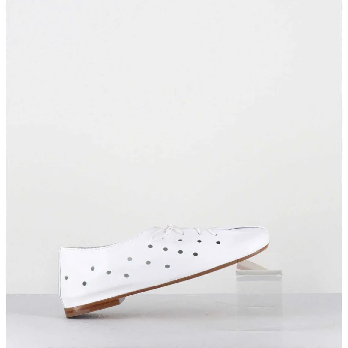 Chaussures Minimalistes A Lacets En Cuir Blanc Perfore - Ab4651 Nappato Bianco