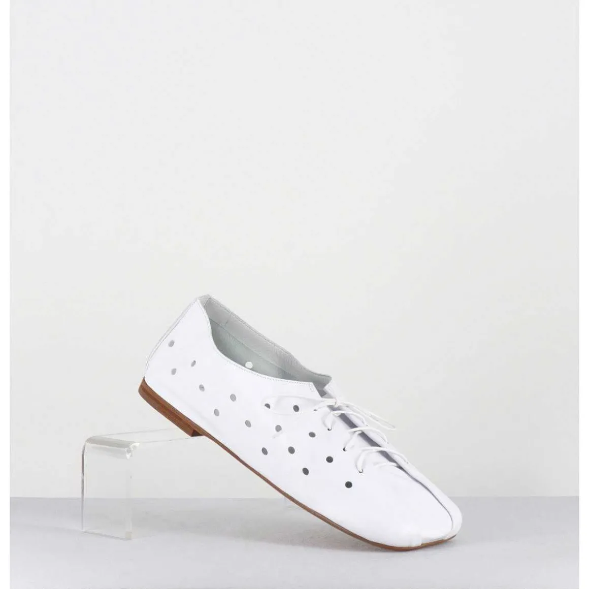 Chaussures Minimalistes A Lacets En Cuir Blanc Perfore - Ab4651 Nappato Bianco