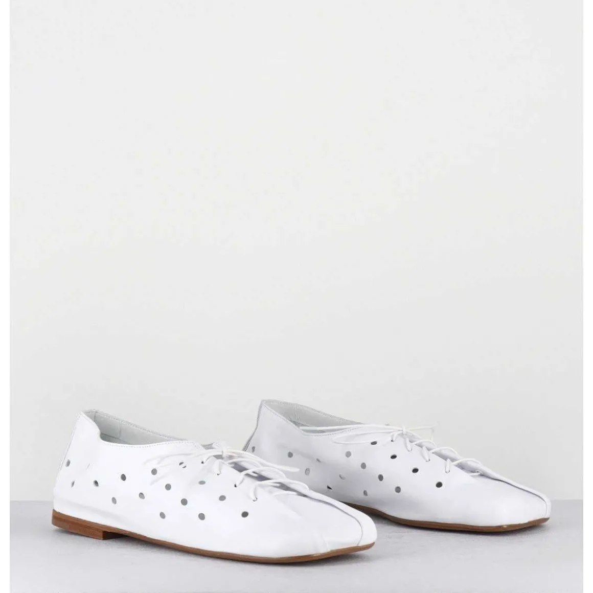 Chaussures Minimalistes A Lacets En Cuir Blanc Perfore - Ab4651 Nappato Bianco