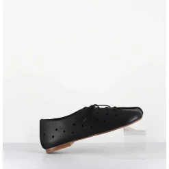 Chaussures Minimalistes A Lacets En Cuir Noir Perfore - Ab4651 Nappato Nero