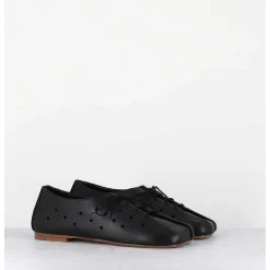 Chaussures Minimalistes A Lacets En Cuir Noir Perfore - Ab4651 Nappato Nero