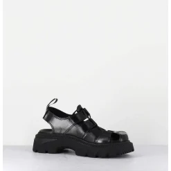 Chaussures Multi-Brides & Elastique Cuir Noir - Eunice Black Sandals