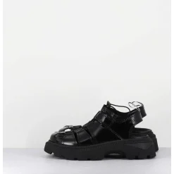 Chaussures Multi-Brides & Elastique Cuir Noir - Eunice Black Sandals