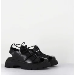Chaussures Multi-Brides & Elastique Cuir Noir - Eunice Black Sandals