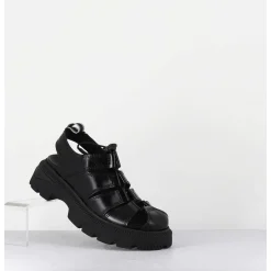 Chaussures Multi-Brides & Elastique Cuir Noir - Eunice Black Sandals