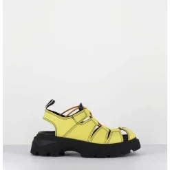Chaussures Multi-Brides & Elastique Cuir Jaune - Eunice Lime Sandals