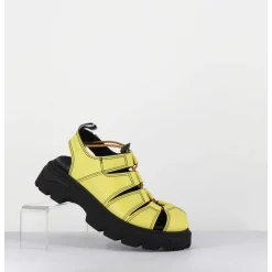 Chaussures Multi-Brides & Elastique Cuir Jaune - Eunice Lime Sandals