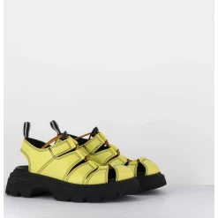 Chaussures Multi-Brides & Elastique Cuir Jaune - Eunice Lime Sandals