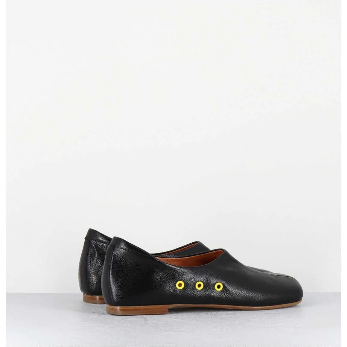 Chaussures Plates En Cuir Noir Esprit 60S - Ab4624 Madras Nero