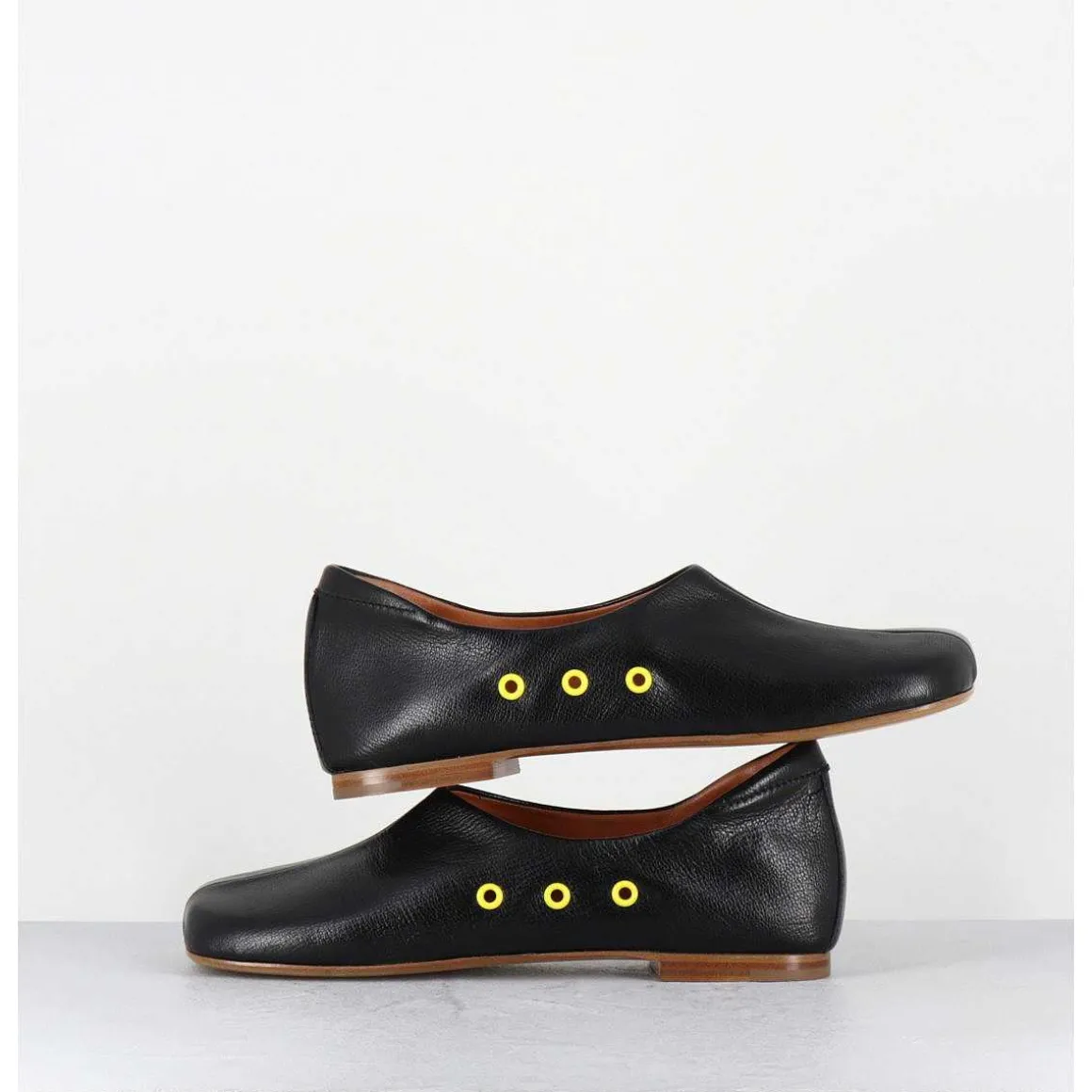 Chaussures Plates En Cuir Noir Esprit 60S - Ab4624 Madras Nero