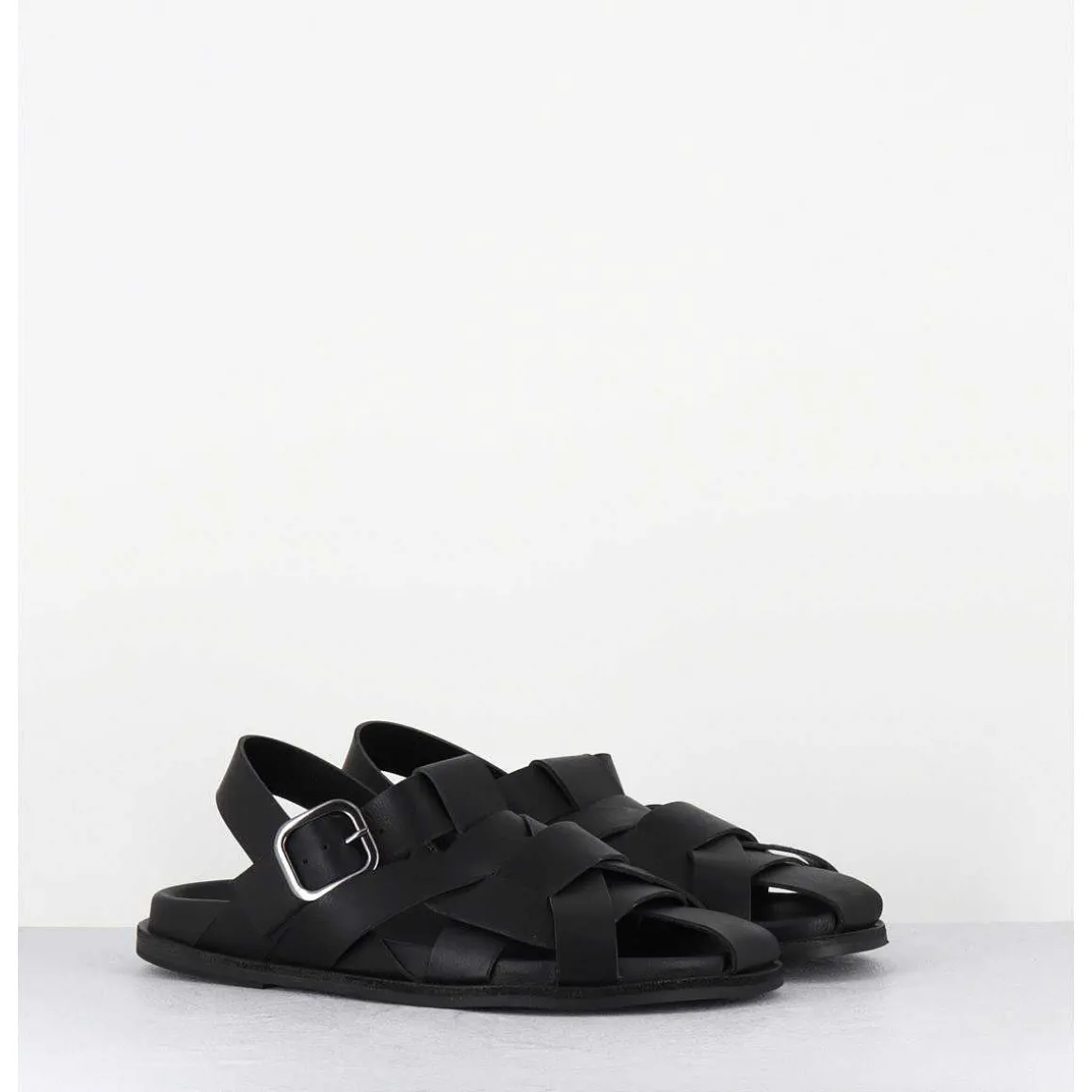 Chaussures Plates En Cuir Noir Semi-Ouvertes - Kerou Texano Nero