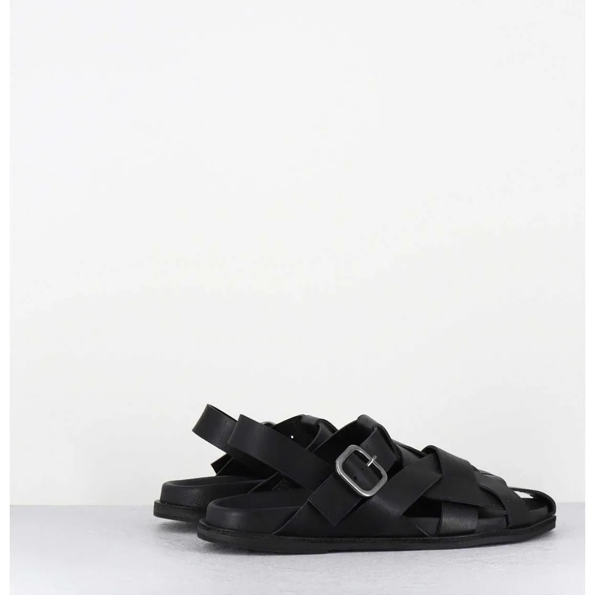 Chaussures Plates En Cuir Noir Semi-Ouvertes - Kerou Texano Nero