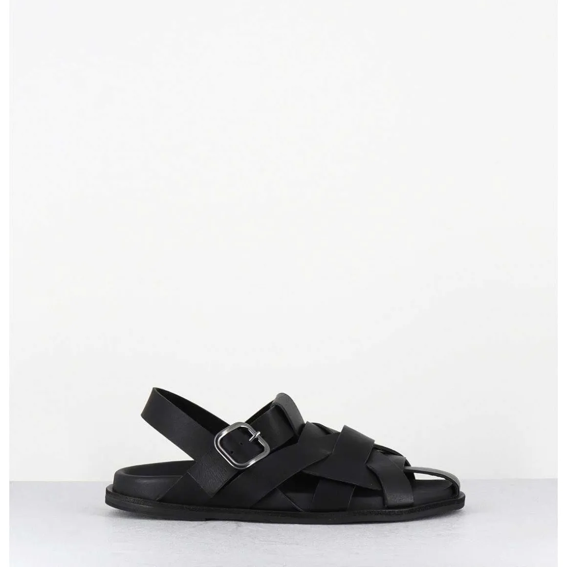 Chaussures Plates En Cuir Noir Semi-Ouvertes - Kerou Texano Nero