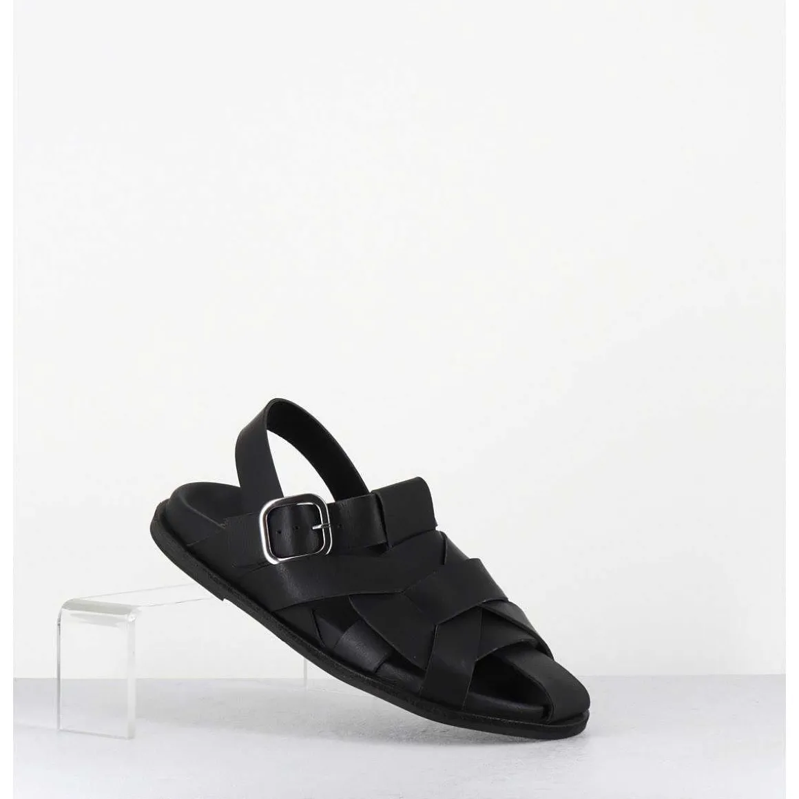 Chaussures Plates En Cuir Noir Semi-Ouvertes - Kerou Texano Nero