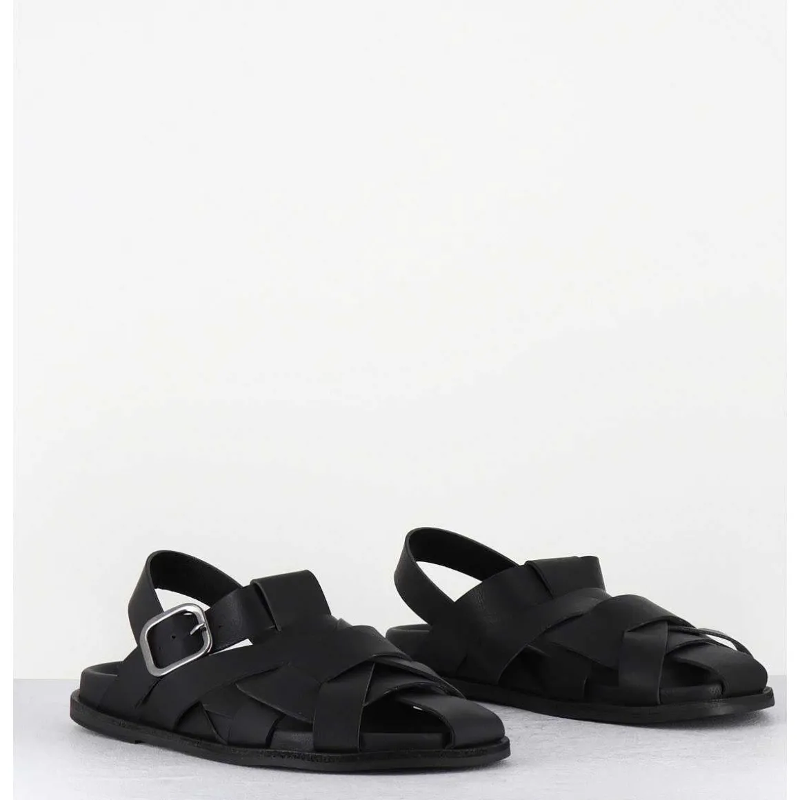 Chaussures Plates En Cuir Noir Semi-Ouvertes - Kerou Texano Nero