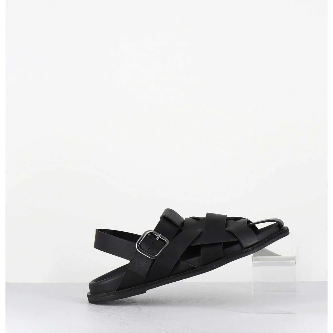 Chaussures Plates En Cuir Noir Semi-Ouvertes - Kerou Texano Nero