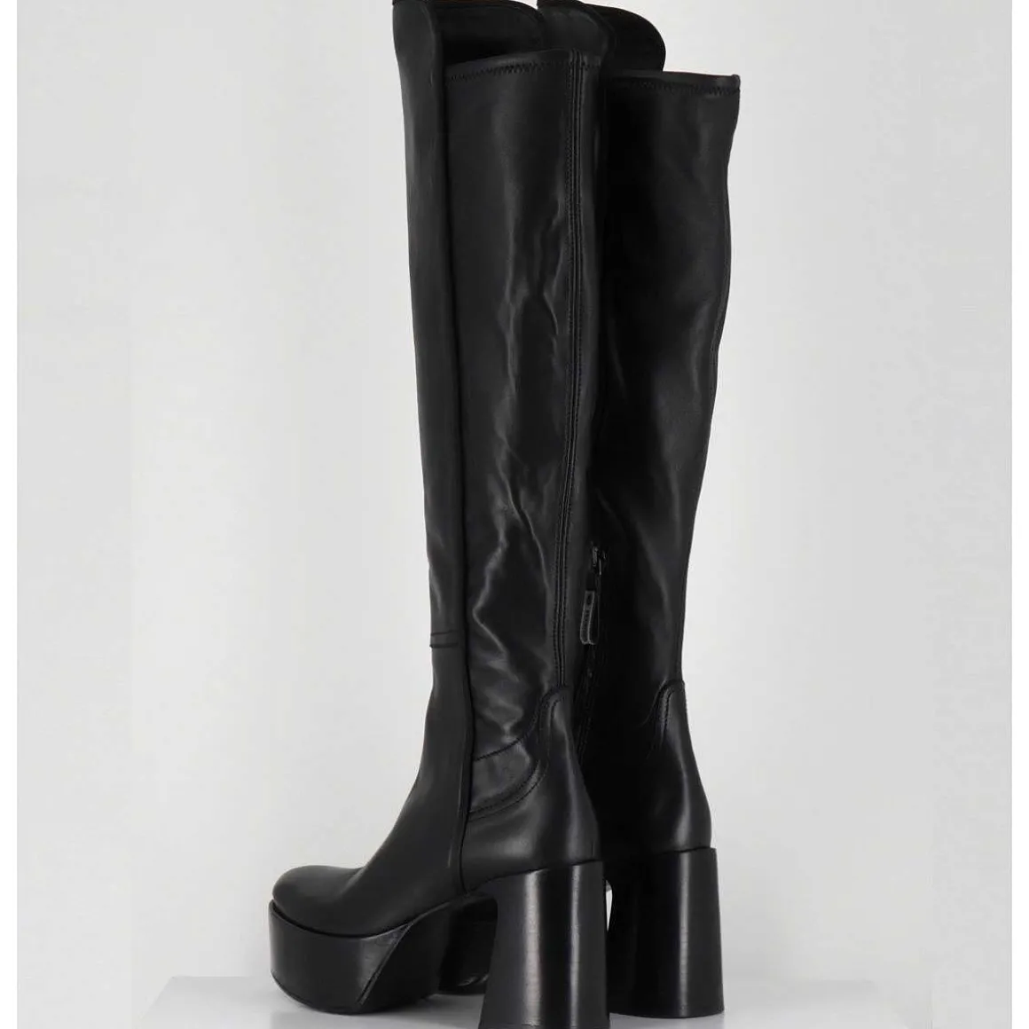 Cuissardes A Plateforme En Cuir Noir - M6575 Nappa Nero