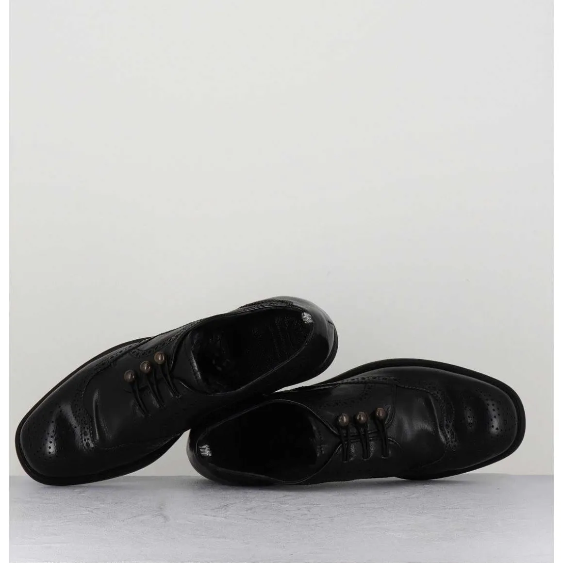 Derbies A Boutonniere En Cuir Noir - Calixte 035 Nero