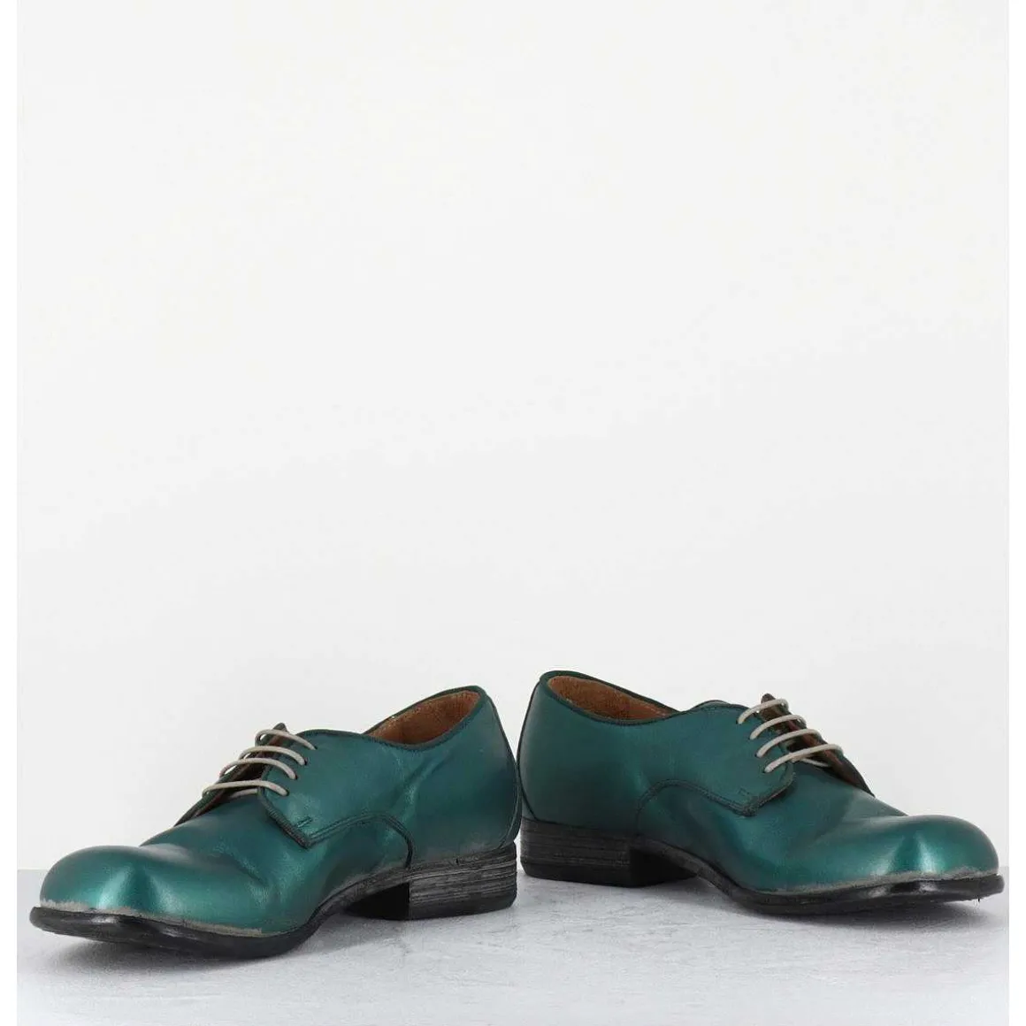 Derbies A Lacets En Cuir Metallise Bleu Ligne Japonisante - 45401A Bon Malta
