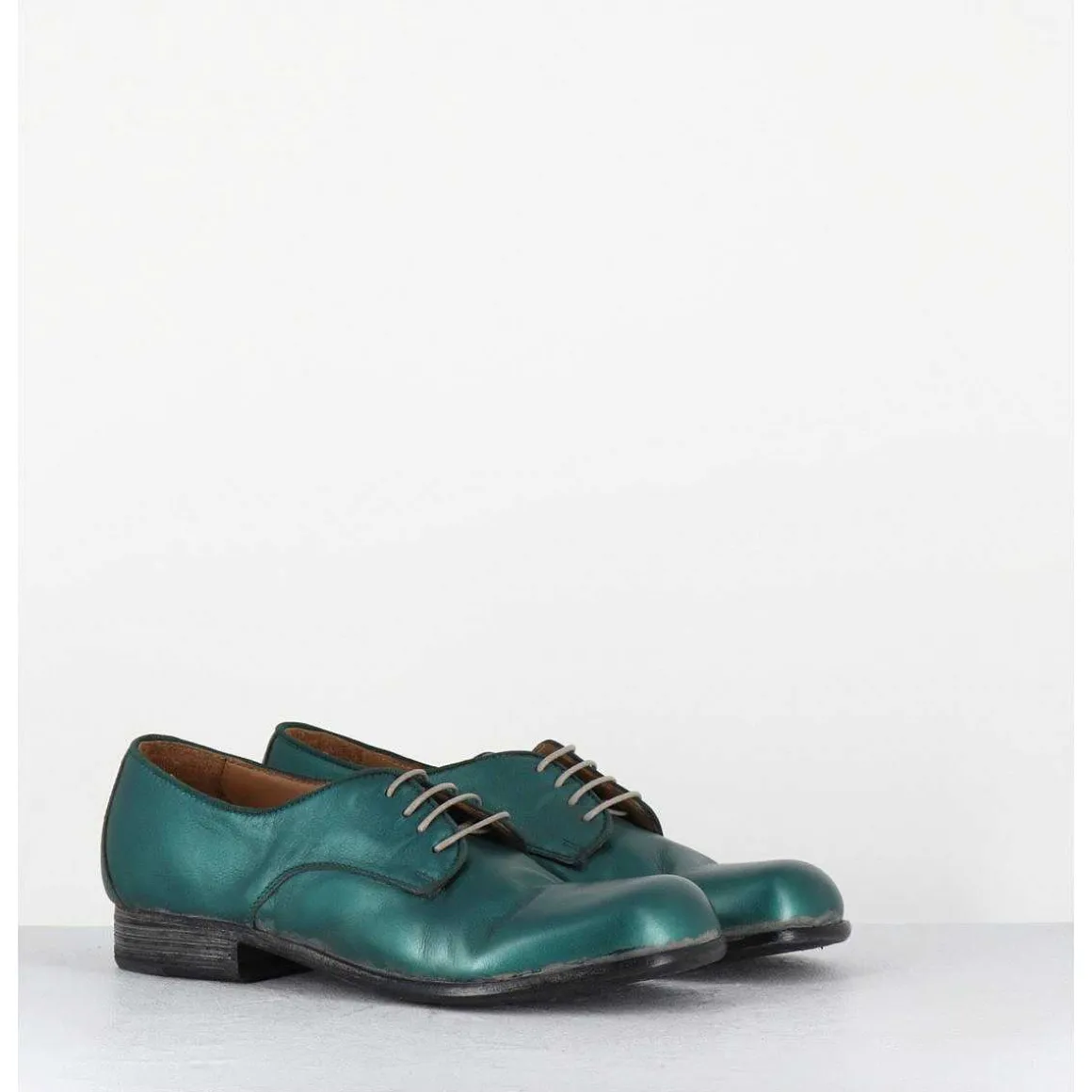 Derbies A Lacets En Cuir Metallise Bleu Ligne Japonisante - 45401A Bon Malta