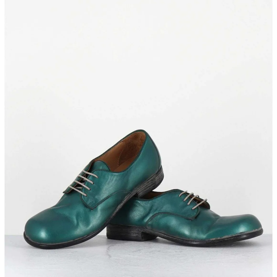 Derbies A Lacets En Cuir Metallise Bleu Ligne Japonisante - 45401A Bon Malta