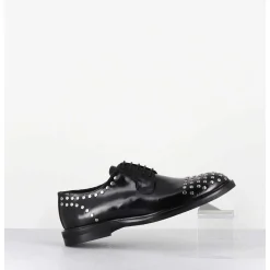 Derbies A Lacets En Cuir Glace Noir Rivets Argent - Nive Abra Nero