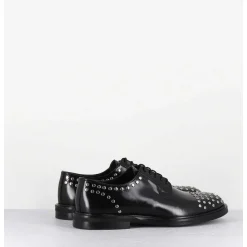 Derbies A Lacets En Cuir Glace Noir Rivets Argent - Nive Abra Nero