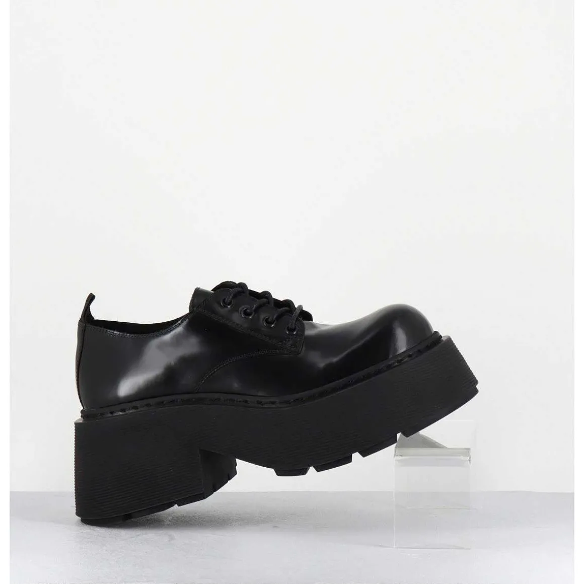 Derbies En Cuir Glace Noir Fume Semelle Epaisse - 1D7702D Buffy Black
