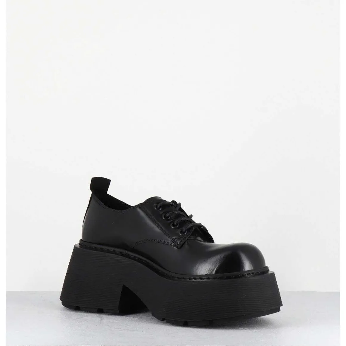 Derbies En Cuir Glace Noir Fume Semelle Epaisse - 1D7702D Buffy Black