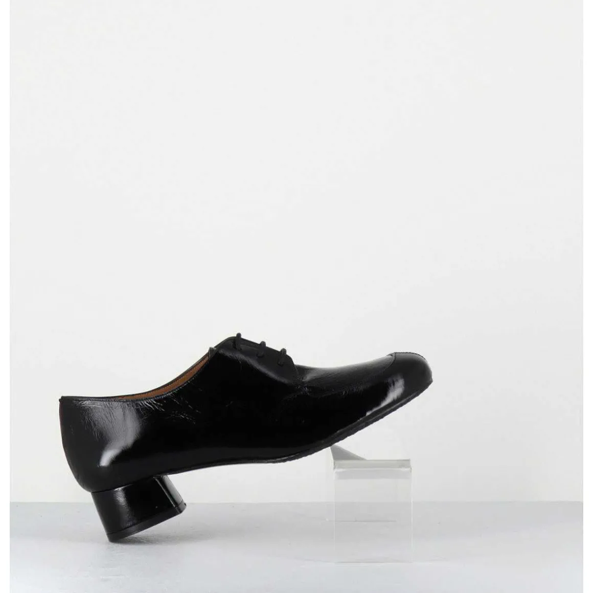 Derbies En Cuir Noir Petit Talon - Monica Black Malory