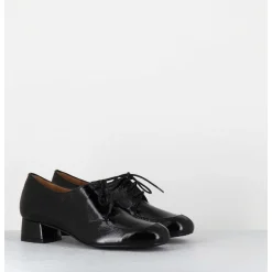 Derbies En Cuir Noir Petit Talon - Monica Black Malory