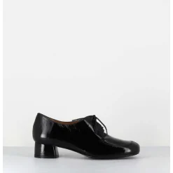Derbies En Cuir Noir Petit Talon - Monica Black Malory