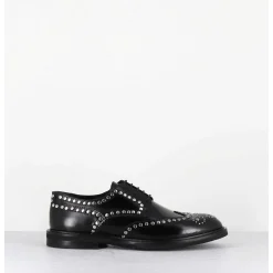 Derbies Plats En Cuir Glace Noir Bout Fleuri & Rivets - Salvo Abra Nero