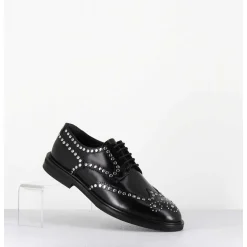 Derbies Plats En Cuir Glace Noir Bout Fleuri & Rivets - Salvo Abra Nero