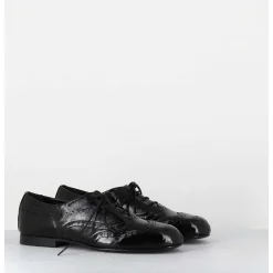 Derbies Plats En Cuir Vernis Souple Noir - 60364 Nappalak Nero