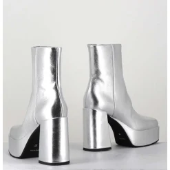 Disco Boots A Plateforme Cuir Argent - Care Argento