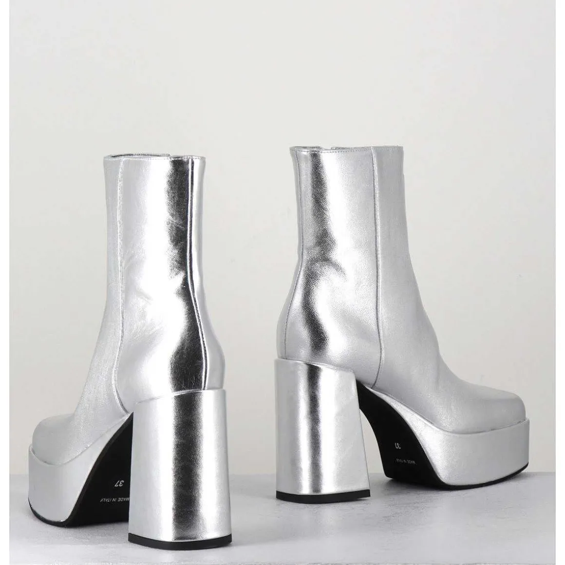 Disco Boots A Plateforme Cuir Argent - Care Argento
