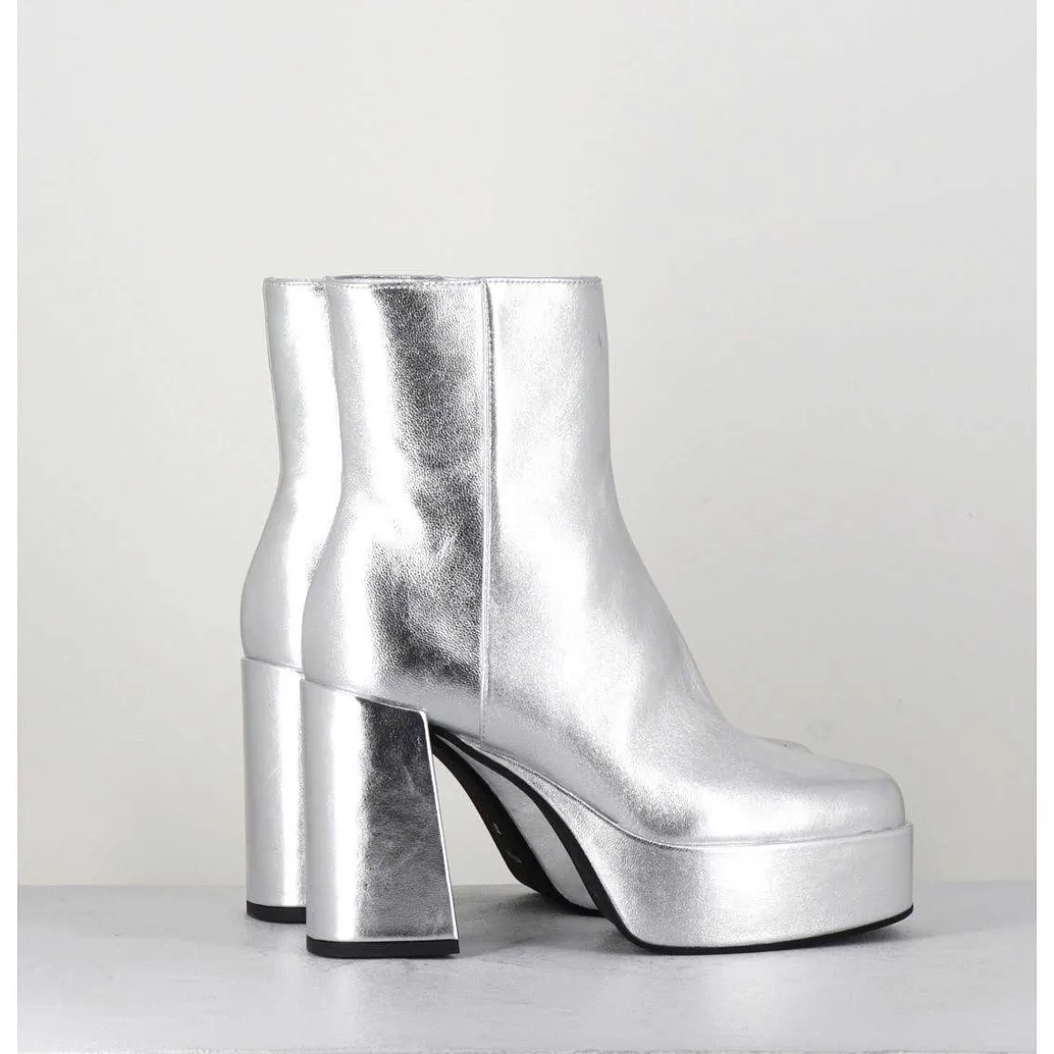 Disco Boots A Plateforme Cuir Argent - Care Argento