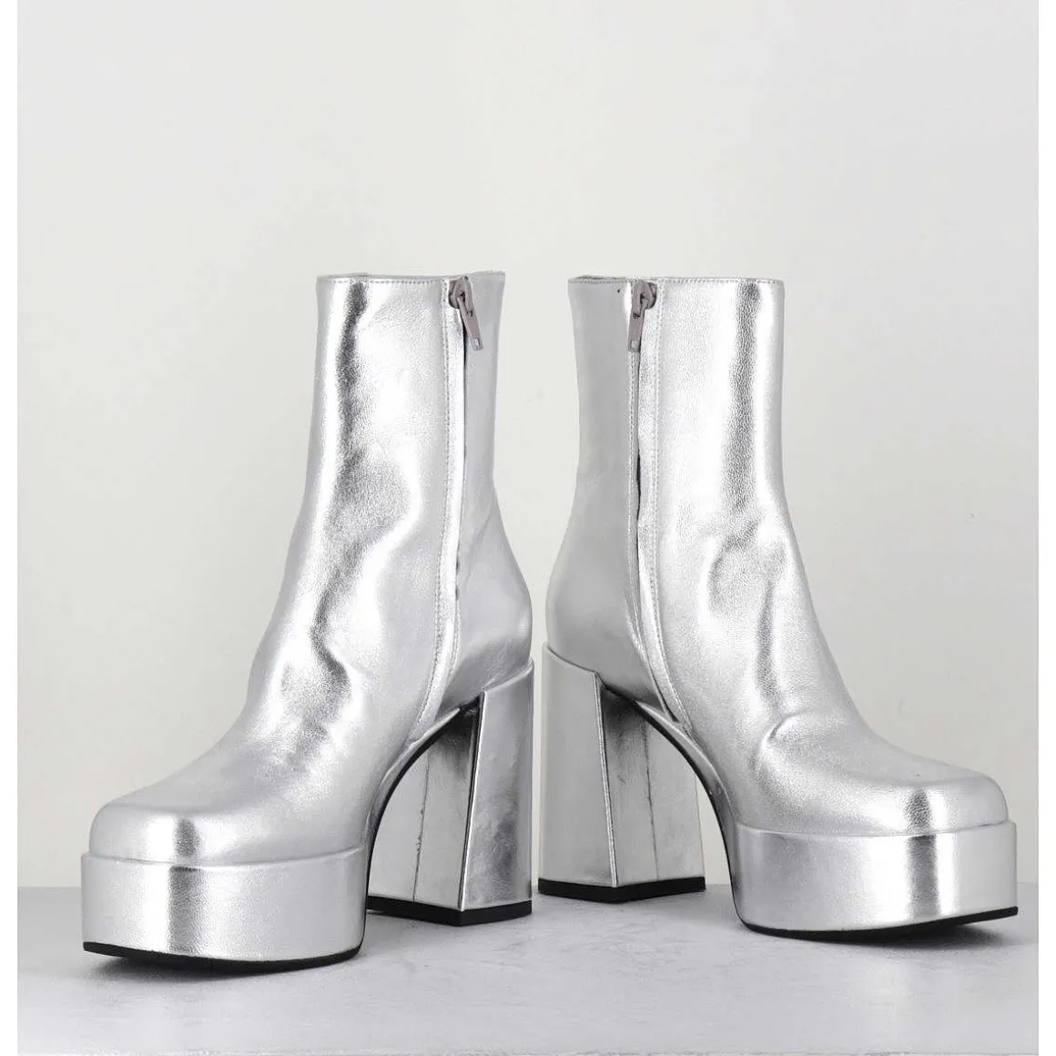 Disco Boots A Plateforme Cuir Argent - Care Argento
