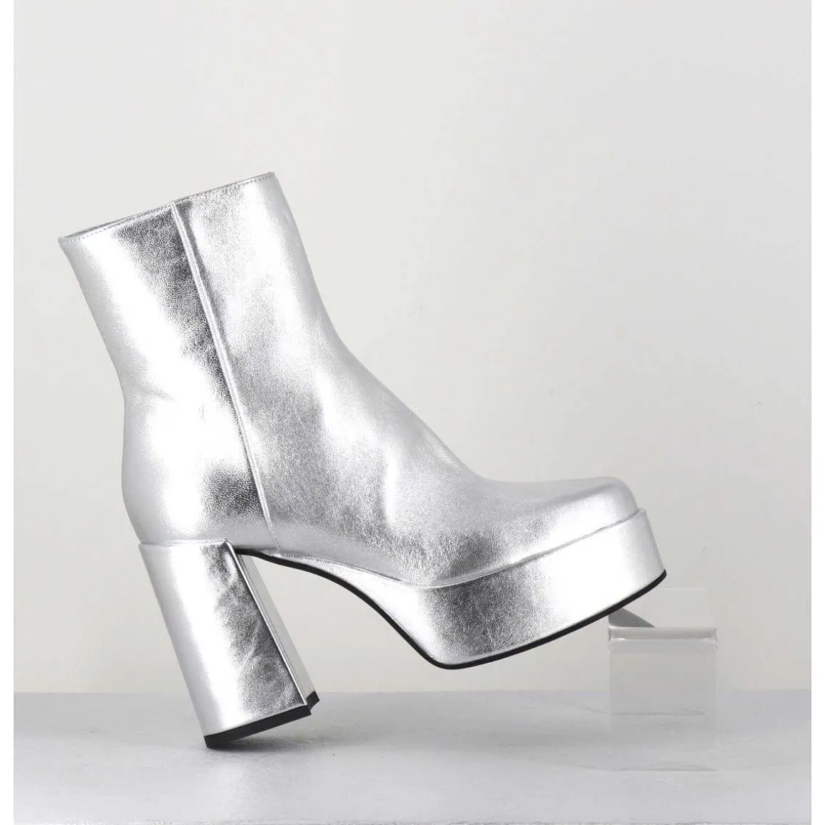Disco Boots A Plateforme Cuir Argent - Care Argento