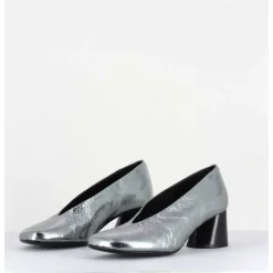 Escarpin En Cuir Froisse Metallise Argent - Odile01 Metal