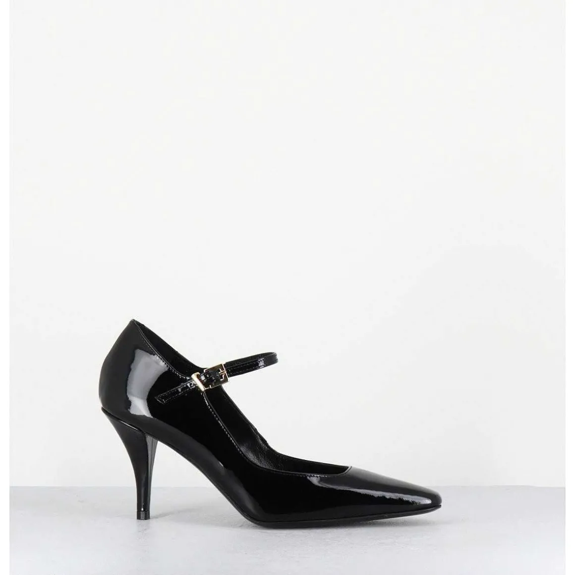 Escarpins A Bride Talon Fin En Cuir Vernis Noir - Gela2 Vernice Nera